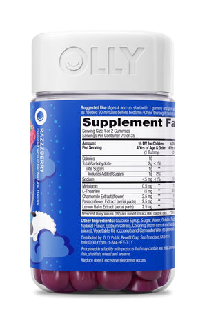 OLLY Kids Sleep Gummies, 0.5mg Melatonin, L Theanine, Chamomile, and Lemon Balm, Raspberry - 70 Count - PrimeBioHealth - canada supplements