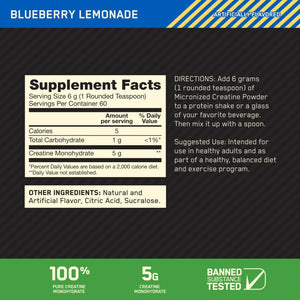 Optimum Nutrition Micronized Creatine Monohydrate Powder, Blueberry Lemonade Creatine, 60 Servings, 360 Grams (Packaging May Vary) - PrimeBioHealth - canada supplements
