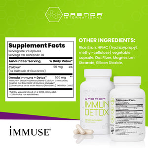 Orenda Immune + Detox - Specialized Formula with Calcium d-Glucarate, Beta 1,3 Glucans & IMMUSE® for Wellness and Balance - 120 Capsules - PrimeBioHealth - canada supplements