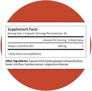 Pattern Wellness Acetyl-L-Carnitine 500 mg Capsules – ALCAR Supplement for Cellular Energy Production, Cognitive Health & Healthy Metabolism – Vegan, Non-GMO – 30 Capsules - PrimeBioHealth - canada supplements