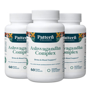 Pattern Wellness Ashwagandha Complex Supplement – 60 Vegan Capsules | For Men & Women – Organic KSM-66® & Black Pepper Extract – Supports Stress Response & Energy Balance – Non-GMO - PrimeBioHealth - canada supplements