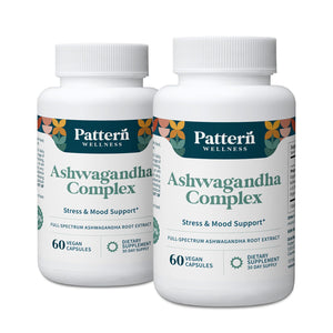 Pattern Wellness Ashwagandha Complex Supplement – 60 Vegan Capsules | For Men & Women – Organic KSM-66® & Black Pepper Extract – Supports Stress Response & Energy Balance – Non-GMO - PrimeBioHealth - canada supplements