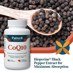 Pattern Wellness CoQ10 – 200mg Ubiquinone with BioPerine® Black Pepper Extract – Cellular Energy & Vitality Support – Non-GMO – 30 Vegan Capsules* - PrimeBioHealth - canada supplements