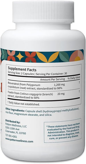 Pattern Wellness Resveratrol with Fisetin – Supports Cellular, Heart & Immune System Health – Promotes Antioxidant Protection – Vegan, Non-GMO, Gluten-Free – 60 Capsules - PrimeBioHealth - canada supplements
