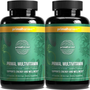 Primal Harvest Primal Multivitamin - Daily Multi-Vitamin Supplement with 21 Essential Vitamins & Minerals for Women & Men (2 Pack (30 Count)) - PrimeBioHealth - canada supplements