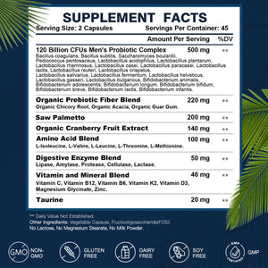 Probiotics for Men Digestive Health, 120 Billion CFUs Mens Probiotic with Digestive Enzymes & Prebiotics & Saw Palmetto & Cranberry for Gut, Prostate & Urinary Tract Health, Shelf Stable, 90 Capsules - PrimeBioHealth - canada supplements