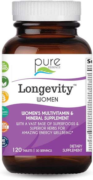 Pure Essence Longevity for Women Over 40 Multivitamin - Vitamins with Superfoods, Whole Foods, Minerals, Antioxidants and Immune Support - 90 Tablets - PrimeBioHealth - canada supplements