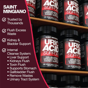 Saint Mingiano Uric Acid Flush for Gout Support -120 Capsules - Supports Kidney Cleanse Detox & Repair, Gallbladder & Urinary Tract Issues - Essential for Detox & Joint Support - Cranberry Extract - PrimeBioHealth - canada supplements