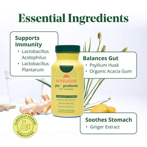Semaine Super Powered Prebiotic + Probiotic for Women, Effective 3-in-1 Multi-Action Formula to Nourish Gut Health, Soothe IBS, Support Bloat Relief - PrimeBioHealth - canada supplements