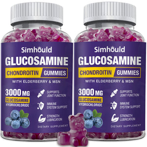 Simhould 2 Packs Glucosamine Chondroitin Gummies - 3000MG Extra Strength Joint Support Supplement with MSM & Elderberry, Flexibility, Antioxidant Immune Support - PrimeBioHealth - canada supplements