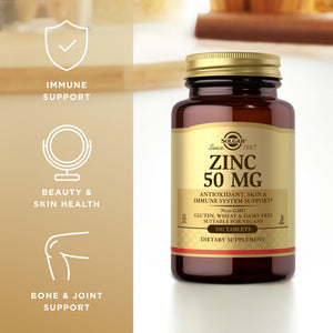Solgar Zinc 50 mg, 100 Tablets - Zinc for Healthy Skin, Taste & Vision - Immune System & Antioxidant Support - Supports Cell Growth & DNA Formation - PrimeBioHealth - canada supplements