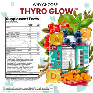 ThyroGlow Thyroid Support Gummies Selenium Iodine KSM 66 Ashwagandha L Tyrosine Vitamin D, C, B12, B6 Turmeric Blueberry Holy - PrimeBioHealth - canada supplements