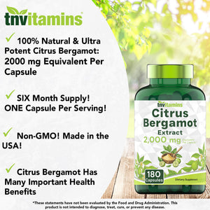 tnvitamins Citrus Bergamot 2000mg - 180 Capsules | Ultra Potent Citrus Bergamot Supplement 2000 mg Per 1 Capsule Serving - PrimeBioHealth - canada supplements