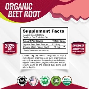 Toplux Organic Beet Root Powder Tablets - 2040mg Natural Nitric Oxide Beets to Support, Energy, Black Pepper Better Absorption, Non-GMO, for Men Women, 90 Tablets - PrimeBioHealth - canada supplements