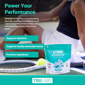 TRULABS Hydrate Electrolyte Drink Mix – Glacier Flavor, Sugar-Free Hydration Packets with 1422 mg Electrolytes & 19 Vitamins & Minerals, Monk Fruit Sweetened, On-the-Go Sticks (16 Count) - PrimeBioHealth - canada supplements