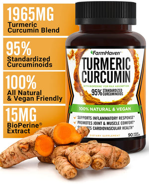 Turmeric Curcumin with BioPerine Black Pepper & 95% Curcuminoids, 1965mg, Maximum Absorption for Joint Support, Non-GMO Turmeric Capsules, - PrimeBioHealth - canada supplements