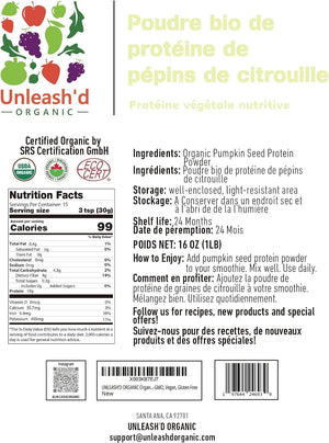 Unleash’d Organic Pumpkin Seed Protein Powder 16oz – Vegan, Non-GMO, Plant-Based Protein, No Artificial Sweeteners, Supports Immune Health - PrimeBioHealth - canada supplements