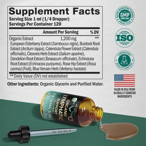 USDA Organic Lymphatic Drainage Supplement - Echinacea | Elderberry | Dandelion | Rosehip | Cleavers | Calendula | Burdock - Made in USA - Lymph System Drops - PrimeBioHealth - canada supplements