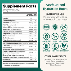 Venture Pal Hydration Packets + Liver Support- Liquid Daily IV Electrolyte Powder Packets with 7 Electrolytes & 5 Vitamins, Milk Thistle + L-Theanine | Sugar-Free - PrimeBioHealth - canada supplements
