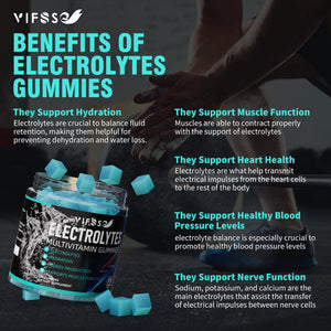 VIFSSG Electrolytes Gummies No Sugar, 120 Chewable Electrolyte Gummies with 6 Electrolytes for Runners and Endurance Sports, Refreshing Blue Raspberry, Hydration Electrolyte Chews, 1 Pack - PrimeBioHealth - canada supplements