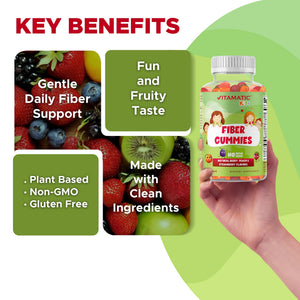 Vitamatic Kids Prebiotic Fiber Gummies – Extra Strength 4g Fiber – Zero Sugar Added – 60 Pectin-Based Gummies – Digestive Health & Regularity Support - PrimeBioHealth - canada supplements