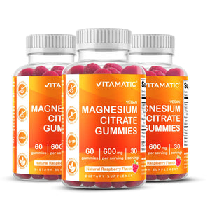 Vitamatic Magnesium Gummies 600mg per Serving – 60 Vegan Gummies – Relaxation, Muscle, Bone & Energy Support – 3 Pack - PrimeBioHealth - canada supplements