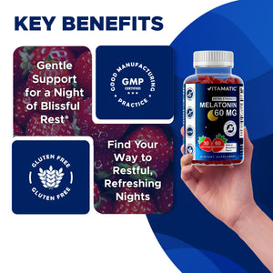 Vitamatic Sugar Free Melatonin 60 mg - 60 Vegetarian Gummies - Non-Habit Forming Supplement - PrimeBioHealth - canada supplements