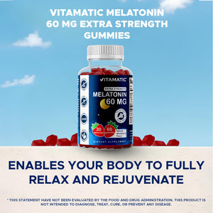 Vitamatic Sugar Free Melatonin 60 mg - 60 Vegetarian Gummies - Non-Habit Forming Supplement - PrimeBioHealth - canada supplements