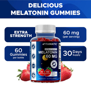 Vitamatic Sugar Free Melatonin 60 mg - 60 Vegetarian Gummies - Non-Habit Forming Supplement - PrimeBioHealth - canada supplements