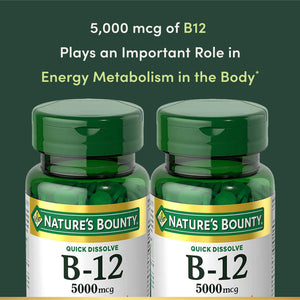 Vitamin B12 by Nature's Bounty, Quick Dissolve Vitamin Supplement, Supports Energy Metabolism and Nervous System Health, 5000mcg - PrimeBioHealth - canada supplements