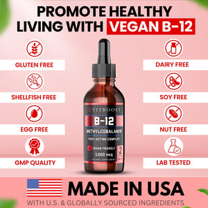 VITBOOST Vegan Liquid B-12 Drops – 60 x 5000 mcg Extra Strength Raspberry Flavored Vitamin B12 Liquid Methylcobalamin sublingual Supplement | Designed to Maximize Absorption - PrimeBioHealth - canada supplements