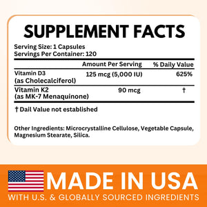 VITBOOST Vitamin D3 K2 Complex - Easy to Swallow - Vitamin D (D3) 5000 IU (125 mcg) & K2(MK-7) 90 mcg | Non-GMO | Gluten-Free - PrimeBioHealth - canada supplements