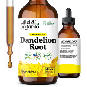 Wild & Organic Dandelion Root Extract Drops - Liver Cleanse Detox - Herbal Dandelion Tincture - Liver Support Supplement - Add to Tea - Vegan, Sugar & Alcohol-Free Liquid Drops - 4 fl oz - PrimeBioHealth - canada supplements