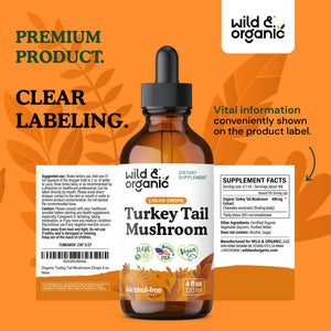 Wild & Organic Turkey Tail Mushroom Tincture - Immune Support Drops with Turkey Tail Extract - Liquid Mushroom Supplement for Gut Support - Vegan, Sugar & Alcohol-Free - 4 fl oz - PrimeBioHealth - canada supplements