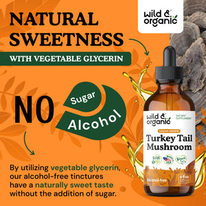 Wild & Organic Turkey Tail Mushroom Tincture - Immune Support Drops with Turkey Tail Extract - Liquid Mushroom Supplement for Gut Support - Vegan, Sugar & Alcohol-Free - 4 fl oz - PrimeBioHealth - canada supplements