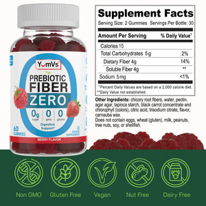 YumVs Sugar Free Prebiotic Fiber Gummies for Adults and Kids - Berry Flavor - Kosher Halal 4g High Fiber Supplement for Women and Men - PrimeBioHealth - canada supplements