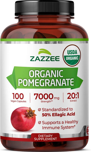 Zazzee USDA Organic Pomegranate 20:1 Extract, 50% Ellagic Acid 100 Capsules | Vegan, 3+ Month Supply, Punica Granatum, Antioxidant, Immune & Polyphenol Support, All-Natural, Non-GMO, Made in the USA - PrimeBioHealth - canada supplements