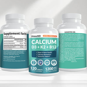 4-in-1 Calcium 1200 mg with Vitamin D3 K2 - Extra Strength Calcium Supplements for Women & Men with D3 K2 Vitamin 5000 IU - Everyday Vitality Supplement - PrimeBioHealth - canada supplements