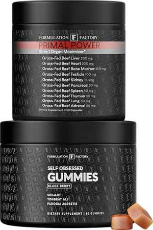 Formulation Factory Self Obsessed Shilajit Gummies x Primal Power (Bundle) – Men's Botanical & Ancestral Vitality Stack with Shilajit, Tongkat Ali, Grass-Fed Beef Liver, Heart & Bone Marrow