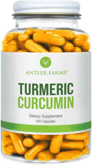 Antler Farms 100% Pure Turmeric Curcumin - Vegan, 130 Capsules | 95% Curcuminoids & Black Pepper Extract, Enhanced Absorption, Non GMO, Gluten Free, No Soy, Dairy Free