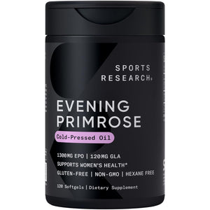 Sports Research Evening Primrose Supplement from Cold Pressed Oil - Softgels for Women’s Health & Skin Health - Gluten Free & Non-GMO GLA - High Potency 1300mg, 120 Count Sports Research buy supplements Au