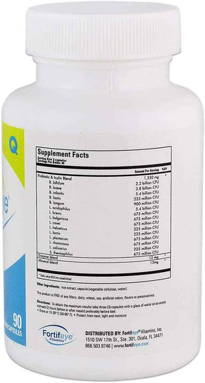 Fortifeye Probiotic Bacteria Vegan Supplement with Digestive Enzymes 90 Capsules 30 Day Supply - Probiotics for Digestive Health Women, Men & Kids, Supports Digestion, Bloating and Ocular Systems