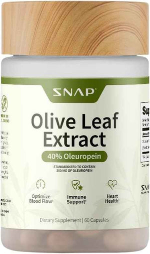Snap Supplements Olive Leaf Extract with Oleuropein, 60 Capsules | Standardized to 40% Oleuropein, Antioxidant-Rich, Supports Blood Flow & Healthy Digestion