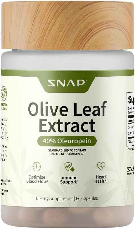 Snap Supplements Olive Leaf Extract with Oleuropein, 60 Capsules | Standardized to 40% Oleuropein, Antioxidant-Rich, Supports Blood Flow & Healthy Digestion