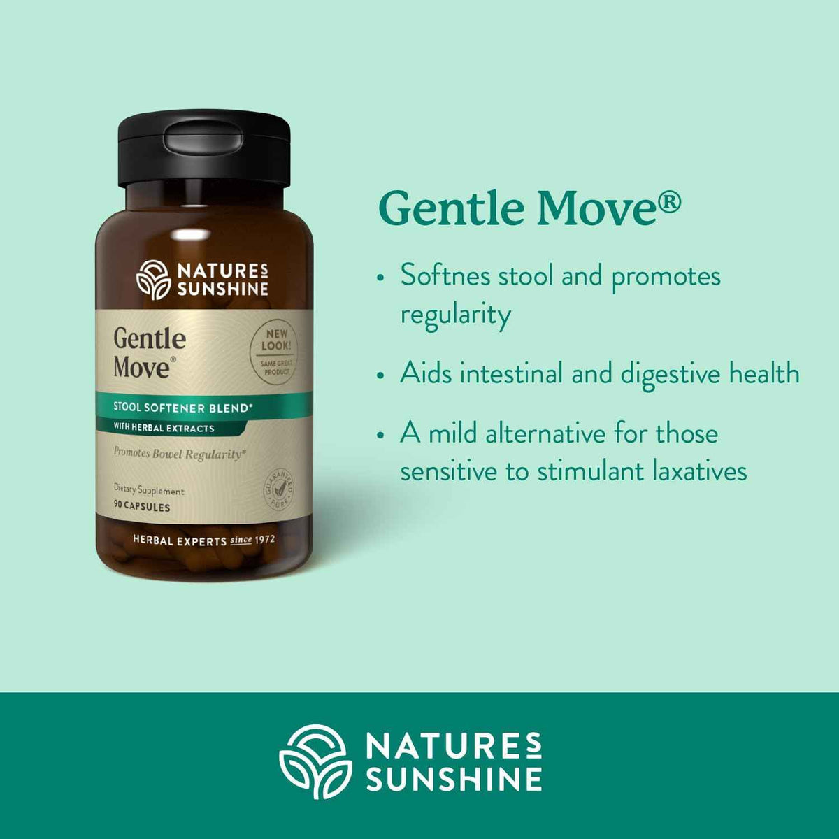 Nature's Sunshine Gentle Move: Experience Daily Digestive Support and Natural Constipation Relief with Natural Fiber for Soft Stools & Regularity, 90 Capsules