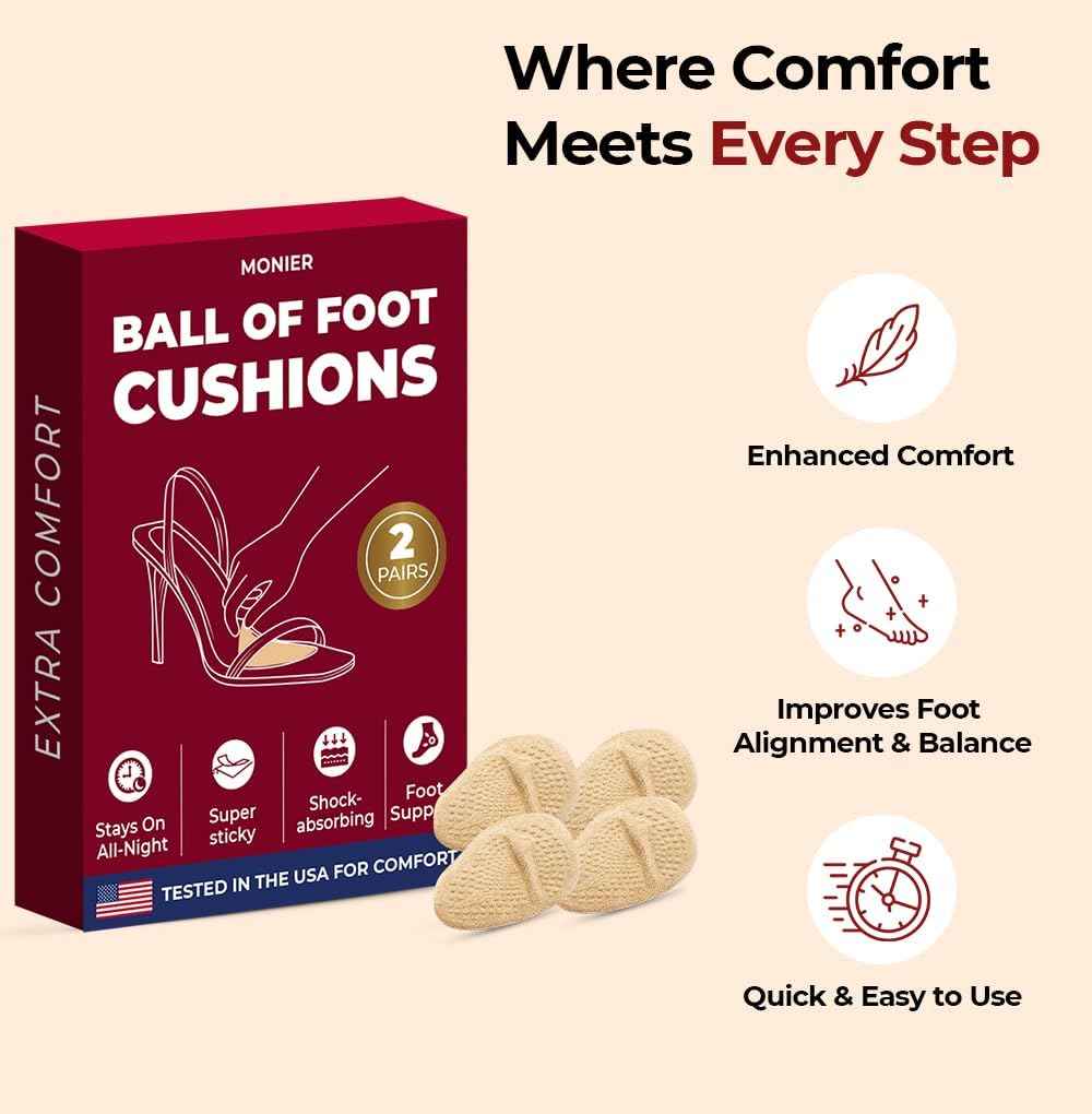 Ball of Foot Cushions for Women | Metatarsal, High Heel Comfort | High Heel Comfort for Ball of Feet, Shoe Cushions, Toe For Heels, Shoe Pads Inserts, One Size Fits All (2 Pairs)