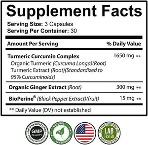 PureNature Turmeric Ginger - with 95% Curcuminoids & BioPerine, Curcumin, 90 Capsules