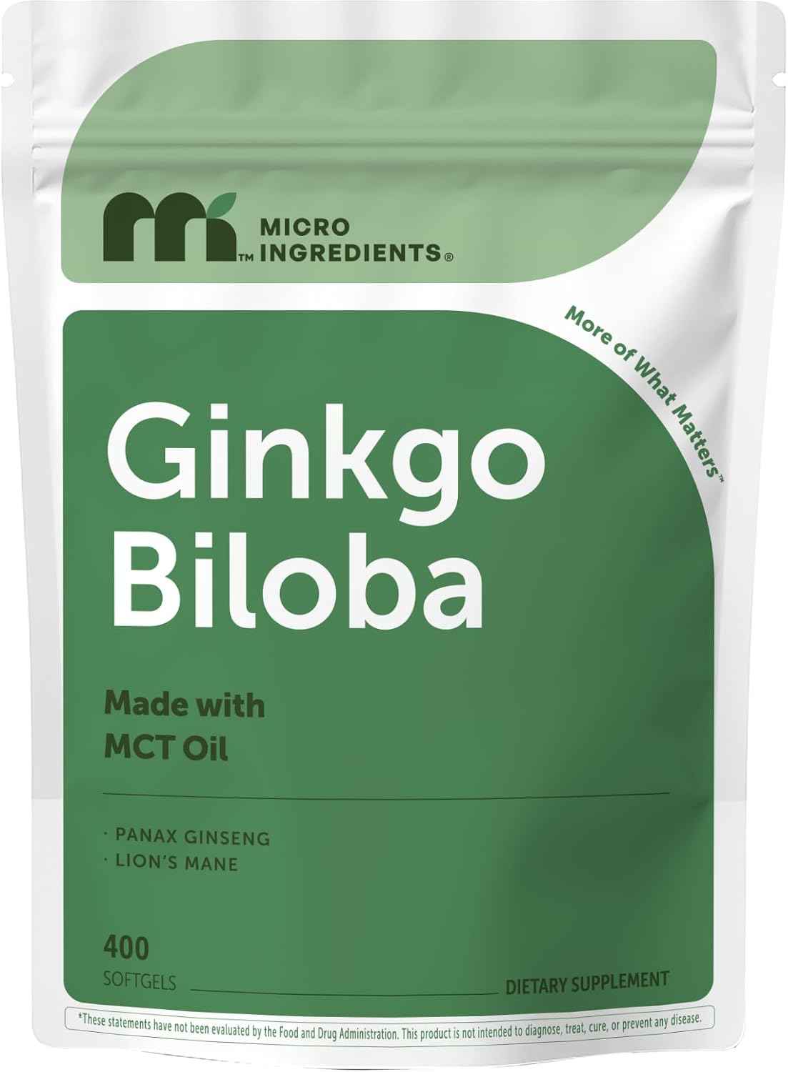 Micro Ingredients Ginkgo Biloba 120 mg Per Serving, 400 Softgels | 3-in-1 with Panax Ginseng & Lion’s Mane | Herbal Mushroom Blend | Made with MCT Oil | Non-GMO