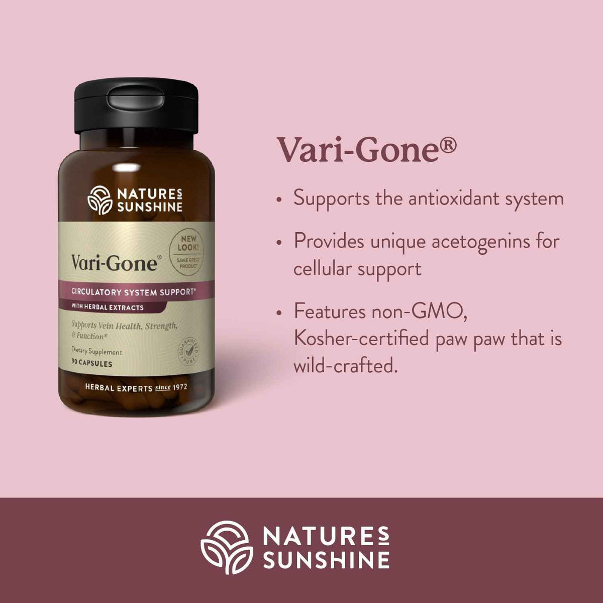 Nature's Sunshine Vari-Gone, 90 Capsules, Varicose Vein Supplements with 7 Powerful Herbs and Nutrients That Support Circulation for Vein Health, Strength, and Function