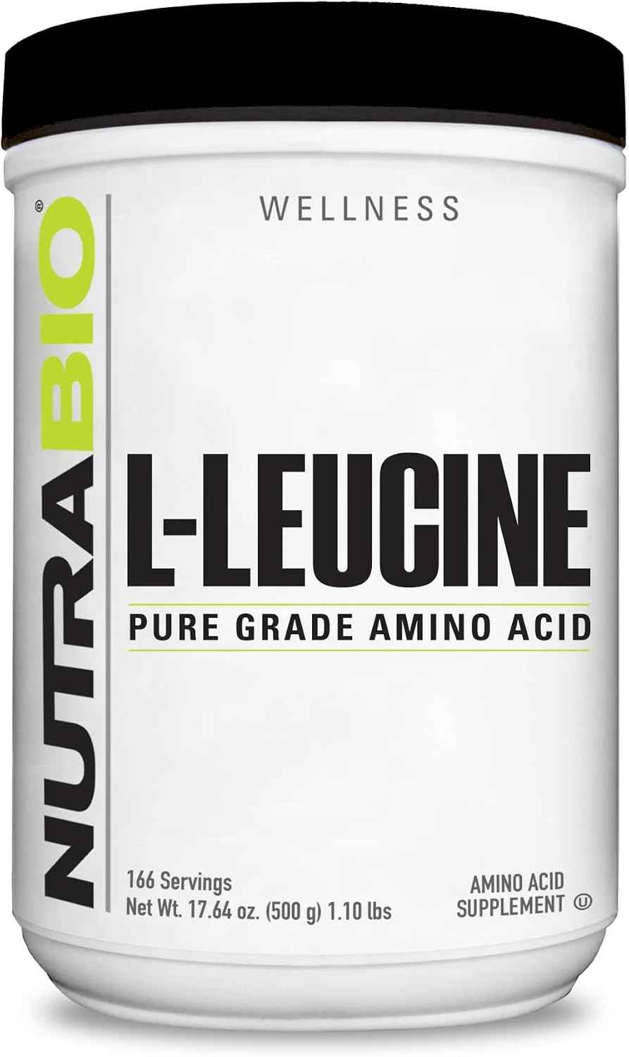 NutraBio 100% Pure L-Leucine - Muscle Recovery and Support - Naturally Fermented Free Form Amino Acid - Vegan, Non-GMO, Gluten Free - (500 Grams)